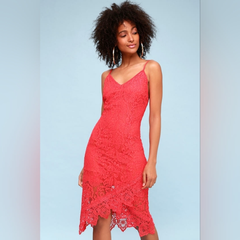 BB Dakota Red Lace Slip Midi Dress